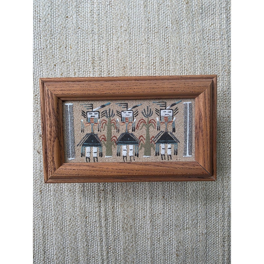 Navajo Sand Art Wooden Jewelry Box Yei Healing Symbol Southwestern Decor